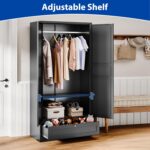 Metal Armoire Wardrobe Closet with 2 Doors 72'' Wardrobe Cabinet with Drawers and Hanging Rail Metal Closet with Adjustable Shelves for Bedroom. (Black, with 1drawer) - Image 4