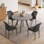34.6'' Round Dining Table and Chairs for 4, Mid Century Modern Round Table Set, Space Saving for Apartment Kitchen Dining Room (Grey Table+4 Black Chairs) - Image 2