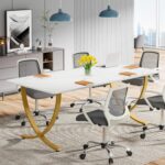 Tribesigns Executive Desk, 63” W x 31.5” D Large Office Desk, Modern Computer Desk Conference Table Meeting Room Table, Business Furniture for Home Office, White and Gold - Image 5