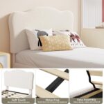 GarveeHome Upholstered Twin Size Bed Frame for Kids with Scallop Headboard, Cute Velvet Twin Bed for Girls, Boys, Sturdy Platform Bed, No Box Spring Needed, Wooden Slats, Noise Free, White - Image 8
