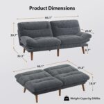 Pipishell Convertible Futon Sofa Bed,66" Corduroy Futon Couch with Adjustable Backrest and Armrests, Recliner Sleeper Sofa for Small Spaces, Play Room or Office, Grey - Image 3