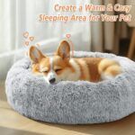 JOLLYVOGUE Calming Dog & Cat Bed for Small Dogs, Anti-Anxiety Donut Cuddler Cozy Soft Round Bed with Anti-Slip Bottom, Fluffy Faux Fur Plush Cushion Beds for Small Medium Dogs (20") - Image 6