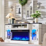 LINGMU Farmhouse Electric Fireplace TV Stand for TVs up to 80", Entertainment Center with 36" 3-Sided Glass Electric Fireplace & LED Lights, 70-inch TV Console, Antique White - Image 5