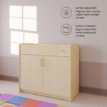 Foundations SafeSwing Daycare Changing Table, Formerly SafetyCraft - Durable Wood Cabinet with 2 Built-in Shelves - Storage w/Soft Close Hinges, Includes Durable Mattress Pad - Natural - Image 4