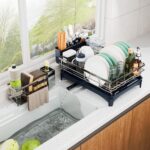 Dish Drying Rack, 304 Stainless Steel Dish Racks for Kitchen Counter with Cutlery Holder & Sponge Holder, Large Dish Drainer with Removable Drainboard, 11.8''W x 16.7''L - Image 9