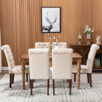 COLAMY Button Tufted Dining Chairs Set of 6, Accent Parsons Diner Chair Upholstered Fabric Dining Room Chairs Stylish Kitchen Chairs with Solid Wood Legs and Padded Seat - Dark Beige - Image 8