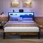 OLEVS Queen Bed Frame Metal Platform Bed Queen Size with 2-Tier Storage & LED Light Headboard, Charging Station Type C, No Box Spring Needed - Image 8