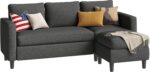 Shintenchi Small Sectional Couch Sofas, 3 Seat L Shape Sofa with Ottoman, Fabric Upholstered Convertible Sofa Couches, Small Couch for Apartments, Living Room and Office (Black) - Image 8