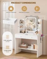 Makeup Vanity Desk with Smart LED Mirror and Power Outlet, Small Makeup Vanity Table with 2 Drawer and 5 Shelves, Dressing Table-White - Image 3
