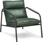 VASAGLE EKHO Collection - Accent Chair, Metal Framed Armchair, Synthetic Leather with Stitching, Mid-Century Modern, Sling Chair for Living, Bedroom, Reading Room, Lounge, Forest Green ULAC014C01 - Image 2