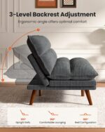 AMADA HOMEFURNISHING Futon Sofa Bed, Corduroy Futon Couch with Adjustable Backrest and Armrests, 2 in 1 Convertible Small Sleeper Sofa Bed for Small Spaces, Living Room or Office, Vintage Grey - Image 7