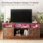 Casaottima TV Stand for 65 Inch TV, Farmhouse Entertainment Center with Power Outlet & LED Light and Storage Cabinets, Console Table and Media Furniture for Living Room Bedroom, Walnut - Image 3