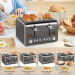 SEEDEEM 4 Slice Stainless Toaster with LCD Display, 7 Shade Settings, Wide Slots, Bagel/Defrost/Reheat Functions, Removable Crumb Tray, 1800W - Image 7