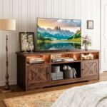 Casaottima TV Stand for 65 Inch TV, Farmhouse Entertainment Center with Power Outlet & LED Light and Storage Cabinets, Console Table and Media Furniture for Living Room Bedroom, Walnut - Image 9