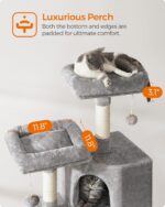 Feandrea Cat Tower, Cat Tree for Indoor Cats, 45.3-Inch Cat Condo with Scratching Post, Ramp, Perch, Spacious Cat Cave, for Kittens, Elderly Cats, Adult Cats, Small Space, Light Gray UPCT141W01 - Image 4
