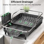 Dish Drying Rack, Expandable Dish Rack for Kitchen Counter, Stainless Steel Dish Drainer with Drainboard Set and Utensil Holder (Black) - Image 4