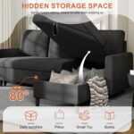 Vongrasig Convertible Sleeper Sofa Bed, Pull Out Couch with Storage, 77" L-Shaped Sofa Bed with Storage Chaise Linen Fabric for Living Room, Apartment, Small Space, Black - Image 5