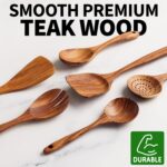 Zulay Kitchen 6-Piece Wooden Cooking Spoons Set – Heat-Resistant, Smooth Teak Utensils with Comfort Grip – Lightweight & Durable – Easy to Clean, Perfect for Non-Stick Cookware - Image 3