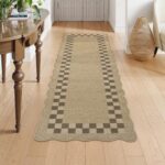 LIVEBOX Easy Jute Checkered Runner Rug for Kitchen, Scalloped Washable 2x6 Tan Rugs for Entryway, Geometric Indoor Outdoor Non Slip Rug Farmhouse Morden Carpet Door Mat Area Rug for Bedroom Hallway - Image 8