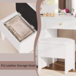 IRONCK Vanity Desk with Mirror and Lights, Small Makeup Vanity Table with 5 Drawers, Power Outlet, and Vanity Stool, 3 Lighting Colors, Dressing Table for Women Girls Bedroom, White - Image 10