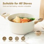 SENSARTE Ceramic Nonstick Stock Pot with Lid, 2.6/4.5/6.6 QT Soup Pot Casserole Pot, Non-toxic Healthy Pasta Pot, Large Cooking Pot Stew Pot, Induction Compatible, PFOA PFAS PTFE Free, White - Image 6
