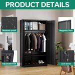 Letaya Metal Wardrobe Cabinets with Lock,Clothing Locker 72" X 36" X 18" Storage Cabinets for Home Room,Fire Department, School, Employee,Gym,Government (Black) - Image 8