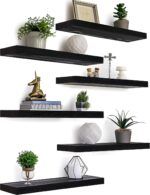 Black Wood Floating Shelves for Wall Rustic Wall Shelves for Bedroom Set of 6 - Image 2