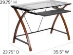 Flash Furniture Jude Tempered Glass Computer Desk with Pull-Out Keyboard Tray and Crisscross Frame, Small Computer Desk for Home Office, Cherry/Clear - Image 4