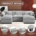 Ihanherry 111.4" U Shaped Modern Cloud Sofa Modular Sectional Couch with 2 Ottoman, 5-Seat Chenille Deep Seat Sofa with Pillow for Living Room, Bedroom and Apartment, Grey - Image 5