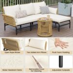 Yaheetech 3 Pieces L-Shaped Conversation Sofa Set, Outdoor Patio Furniture Set w/Detachable Lounger, Thick Cushions, Glass Side Table for Patio, Backyard, Porch, Garden - Image 5