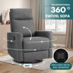 Swivel Rocking Recliner Chair with Extra Large Footrest High Back, Upholstered Glider Nursery Chair for Living Room, Bedroom & Nursery, Comfortable Deep Seat for Relaxation, Grey - Image 4