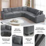 Merax 106" Corduroy Sectional Corner Sofa with Cup Holders & USB Charger, 5 Seat Convertible L Shaped Couch Set with Armrest Storage, Oversized Comfy Modular Sofabed for Living Room & Apartment, Gray - Image 4