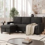 Vongrasig Convertible Sleeper Sofa Bed, Pull Out Couch with Storage, 77" L-Shaped Sofa Bed with Storage Chaise Linen Fabric for Living Room, Apartment, Small Space, Black - Image 4