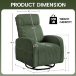 Yaheetech 360° Swivel Glider Chair for Nursery, Rocking Chair Nursing Chair with Side Pockets, Corduroy Glider for Living Room with High Back Dark Green - Image 4