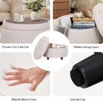 COLAMY Fabric Round Storage Ottoman with Reversible Tray Lid – Multi-Functional Footrest, Hidden Storage, Sturdy & Stylish Small Coffee Table for Living Room, Bedroom, or Entryway(Beige) - Image 5