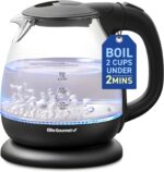 Elite Gourmet EKT1001 Electric 1.0L BPA-Free 1100W Glass Kettle Cordless 360° Base, Stylish Blue LED Interior, Handy Auto Shut-Off Function – Quickly Boil Water For Tea & More, Black - Image 2