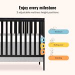 Dream On Me Synergy 5-In-1 Convertible Crib In Black, JPMA & Greenguard Gold Certified, Constructed out of solid reclaimed New Zealand Pine wood, Features 3 mattress height settings - Image 7