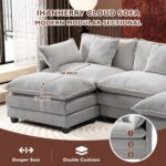Ihanherry 111.4" U Shaped Modern Cloud Sofa Modular Sectional Couch with 2 Ottoman, 5-Seat Chenille Deep Seat Sofa with Pillow for Living Room, Bedroom and Apartment, Grey - Image 4