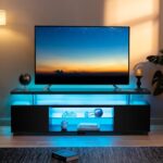 Black TV Stand 65 inch,LED TV Stand for Living Room,Glass Entertainment Center TV Stand, TV Console Tables for Living Room,Bedroom,Home Office - Image 4