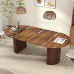 41 in-78 in Extendable Dining Room Table for 4-8, Round Expandable Kitchen Table with Fluted Base, Modern Farmhouse Oval Dinner Tables for Dining Room Kitchen Living Room (Walnut) - Image 2