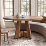 LITTLE TREE Round Dining Table for 4-6 People, 47 Inches Dining Room Table with Wooden Pedestal Base, Brown Dinner Tables, Circle Kitchen Tables for Dining Room, Kitchen, Living Room(Table Only) - Image 6