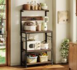 SUPERJARE Kitchen Bakers Rack with Power Outlet, Coffee Bar Table 4 Tiers, Kitchen Microwave Stand with 6 S-shaped Hooks, Storage Shelf Rack for Spices, Pots and Pans - Rustic Brown - Image 3