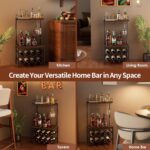 Nuovoware 3-Tier Liquor Cabinet with Wine Rack, Freestanding Liquor Stand with 8-Bottle for Mini Bar, Versatile Wine Rack Freestanding Floor with Tabletop and 8 Glass Holders, Black+Retro Brown - Image 8