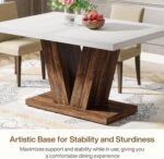 Tribesigns 47-Inch Dining Table for 4, White Kitchen Dinner Table with Heavy Duty Pedestal, Farmhouse Wooden Eating Table for Home, Dining Room, Small Space, White & Brown - Image 8