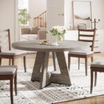 Tribesigns Round Dining Table Wood Kitchen Table for Dining Room, 47" Dinning Room Tables for 4 Adult, Farmhouse Dinner Table with Wooden Tabletop and Cross Base, Rustic Grey - Image 8