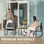 Devoko 3 Piece Rocking Bistro Set Wicker Patio Outdoor Furniture Porch Chairs Conversation Sets with Glass Coffee Table (Beige) - Image 4