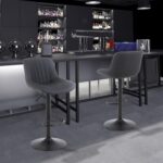 Bar Stools Set of 2, Swivel Counter Height Barstools with Back, Adjustable PU Leather Bar Chairs, Modern Armless Kitchen Island Stool, Black - Image 3