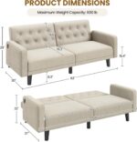 Yaheetech 63” Convertible Couch Sofa Bed with 2 USB, Reclining Futon Sleeper with Adjustable Backrest & Removable Armrests, Mid Century Modern Loveseat for Living Room, Apartment, Office Beige - Image 4