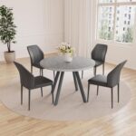 34.6'' Round Dining Table and Chairs for 4, Mid Century Modern Round Table Set, Space Saving for Apartment Kitchen Dining Room (Grey Table+4 Black Chairs) - Image 8