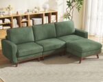 Vesgantti 97" Modular Sectional Sofa Green, L-Shaped Couch with Movable Ottoman, Comfy Corduroy Couch with Spring Cushion, Modular Sofa with Deep Seat for Living Room, Bedroom and Apartment - Image 2